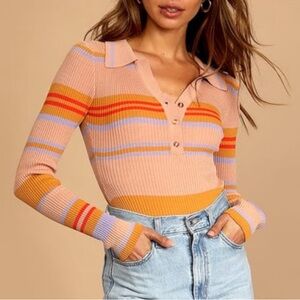 Striped collared body suit